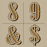 Western alphabet letters vintage numbers design vector 8,9