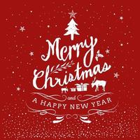 Merry Christmas And Happy New Year Typography Hand Drawn Vintage vector