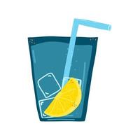 Cocktail with lemon and ice in a glass. Cold summer drink. Vector illustration in flat style