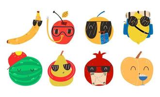 Set of funny summer fruit characters. Vector illustration in flat style