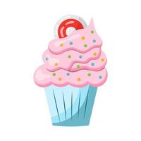 Illustration of a cupcake with cream, vector illustration on a white background.