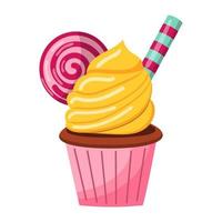 Illustration of a cupcake with cream, vector illustration on a white background.