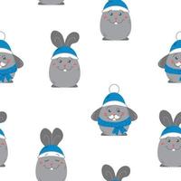 A pattern of bunnies in hats and scarves vector