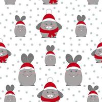 A pattern of bunnies in hats and scarves vector