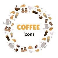 Round frame of coffee and croissants vector