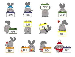 Set of rabbits with signs with months vector