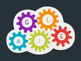 Text Agile, gears in cloud, Software development methodology. vector