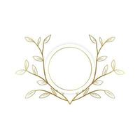 Hand drawn round frame with golden color circle and plants vector