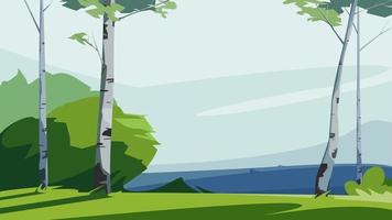 Landscape with birches. vector