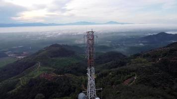 Aerial view rotate follow 5G tower video