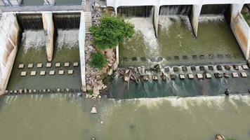 Aerial view look down pump station video