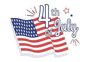 4th July Happy Independence Day USA Holiday Cartoon Illustration with Flag, Balloon or Festive Fireworks for Poster or Background Template vector