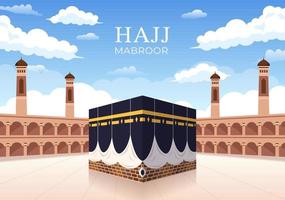 ilustración de dibujos animados hajj o umrah mabroor con makkah kaaba adecuado para plantillas de fondo, póster o página de inicio vector