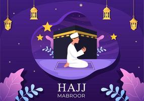 ilustración de dibujos animados hajj o umrah mabroor con carácter de personas y makkah kaaba adecuado para plantillas de póster o página de destino vector