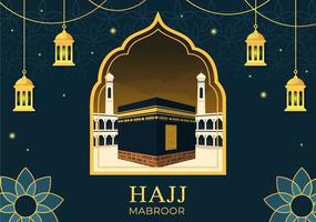 ilustración de dibujos animados hajj o umrah mabroor con makkah kaaba adecuado para plantillas de fondo, póster o página de inicio vector