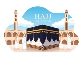 Hajj or Umrah Mabroor Cartoon Illustration with People Character and Makkah Kaaba Suitable for Poster or Landing Page Templates vector