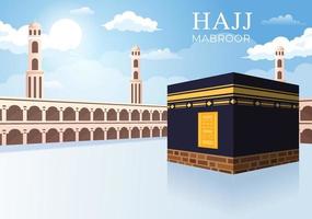 Hajj or Umrah Mabroor Cartoon Illustration with Makkah Kaaba Suitable for Background, Poster or Landing Page Templates vector