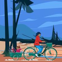 Bike Family Recreation Through Park Concept vector