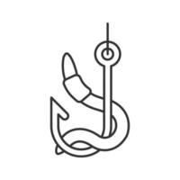 Worm on hook linear icon. Thin line illustration. Fishing live bait. Contour symbol. Vector isolated outline drawing