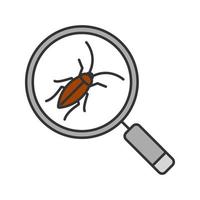 Cockroach searching color icon. Pest control service. Magnifying glass with roach. Isolated vector illustration