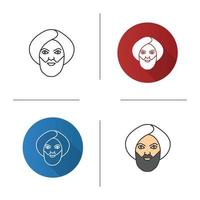 Muslim man icon. Flat design, linear and color styles. Man in turkish turban. Sheikh. Isolated vector illustrations