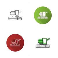 Combine harvester icon. Flat design, linear and color styles. Agricultural implement. Isolated vector illustrations