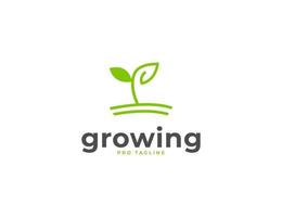 Growing seed with green leaves farm logo vector