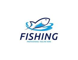 Fishing fish seafood logo or emblem design vector