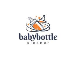 Toddler baby bottle cleaning service logo design illustration vector