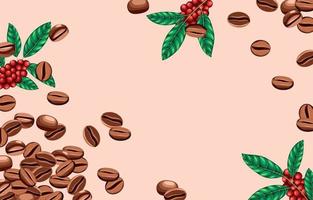 Coffee Bean Background with Green Leafs