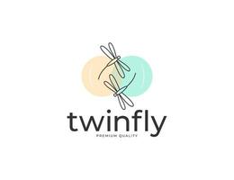 Dragonfly fly illustration logo with pastel color vector