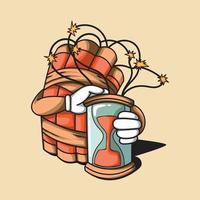 ilustración de bomba de dinamita con temporizador de reloj de arena vector