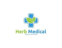 Medical care logo with green leaves concept vector