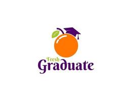 logotipo de recién graduado con ilustración de fruta naranja vector