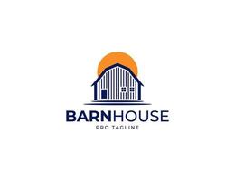 Barn house farm logo with sunset or sun illustration vector