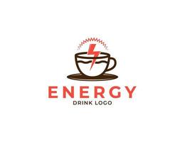 Coffee mug logo with energy drink and lightning illustration vector