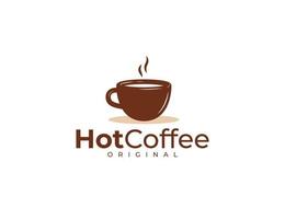 Hot coffee logo design template with brown mug vector