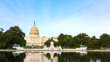 The United states Capitol building time lapse video on a sunny day.