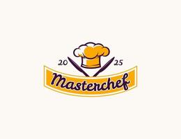 Chef hat illustration with knife for cafe or restaurant logo vector