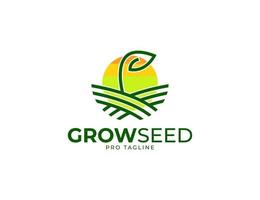 semilla en crecimiento con la ilustración del logotipo de la hoja vector