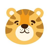 tiger funny animal face, head. isolated muzzle. Vector illustration for print on children's clothing, greeting cards, nursery, stickers, stationery, room decor