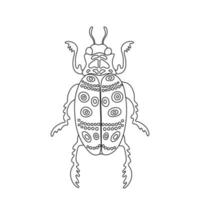 Exotic insect bug beetle. Tropical flying insect line art vector hand drawn isolated illustration. Stylized mystical design element for tattoo, print, cover, book, coloring page