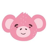 monkey funny animal face, head. isolated muzzle. Vector illustration for print on children's clothing, greeting cards, nursery, stickers, stationery, room decor