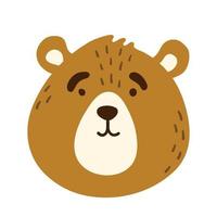 bear funny animal face, head. isolated muzzle. Vector illustration for print on children's clothing, greeting cards, nursery, stickers, stationery, room decor