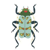 Exotic bug, beetle icon. Insect bug in flat cartoon style isolated on white background. Vector Illustration for print, nursery, apparel, cards.