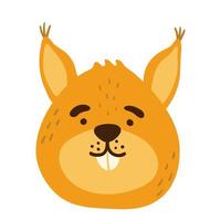 squirrel funny animal face, head. isolated muzzle. Vector illustration for print on children's clothing, greeting cards, nursery, stickers, stationery, room decor