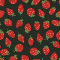 Strawberries vector seamless pattern. Summer berry hand drawn texture for wallpapers, textile, wrapping paper, fabric, packaging, greeting cards, invitations. Cute fruit flat cartoon background.