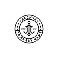 línea mono de anclaje, j o l inicial, diseño de logotipo de sello hipster vector