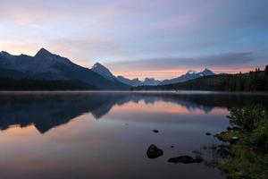 Maligne Lake close to Jasper with early morning mood, Alberta, Canada photo