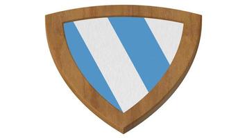 escudo de madera medieval 3d ilustración render azul blanco foto